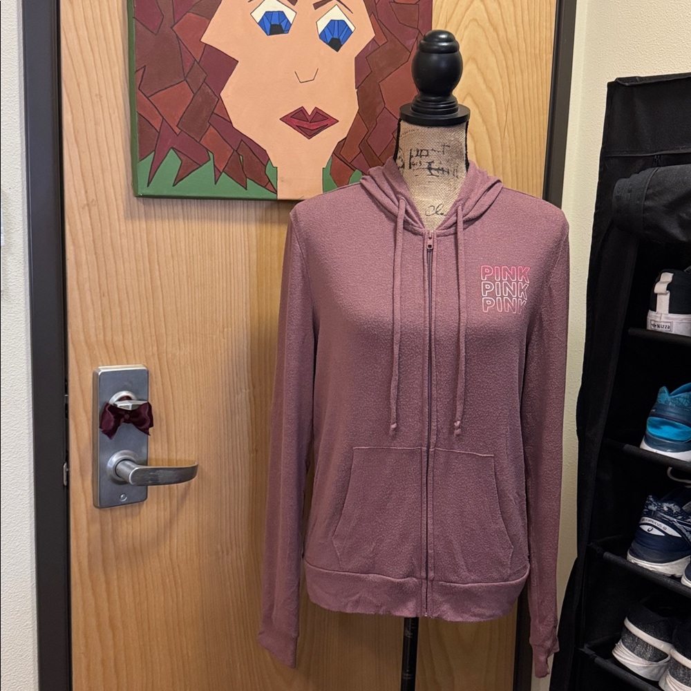 NWOT Victorias Secret PINK vintage lightweight full zip hooded sweater. Size M.